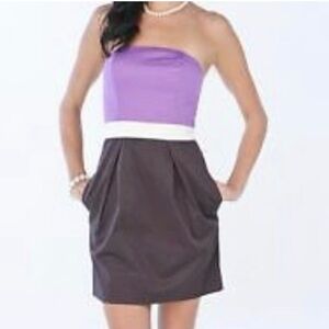 French Connection Strapless Purple Ivory Charcoal Colorblock Mini Dress Sz 2